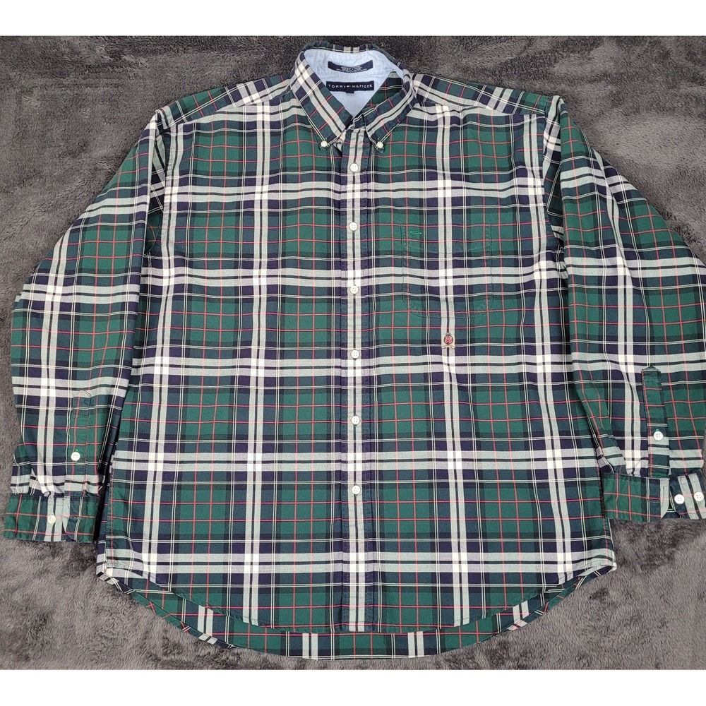 Tommy Hilfiger Vintage Green Plaid Button Down Shirt in Size XL